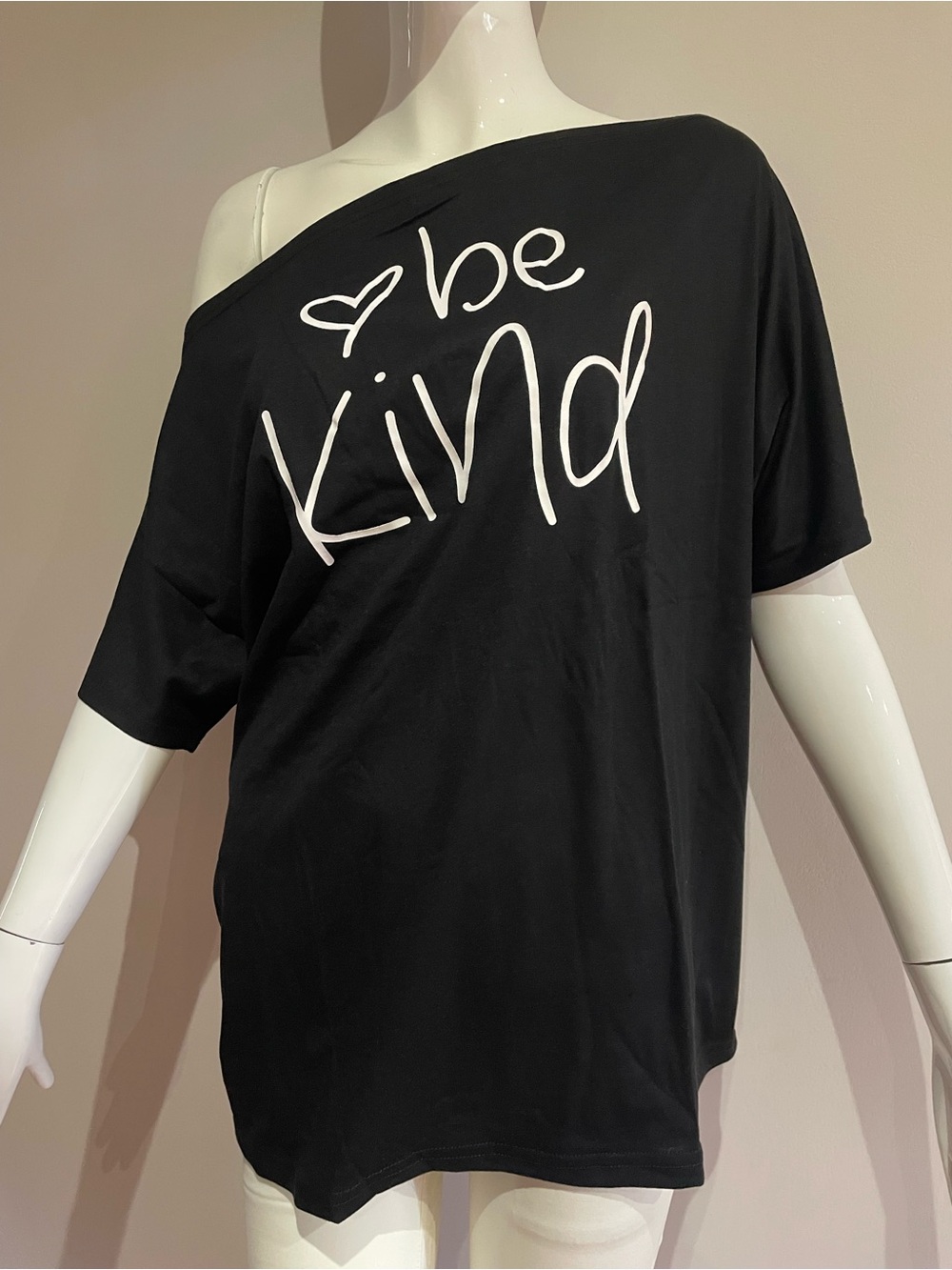 Be Kind Graphic Off-Shoulder Tee - Black